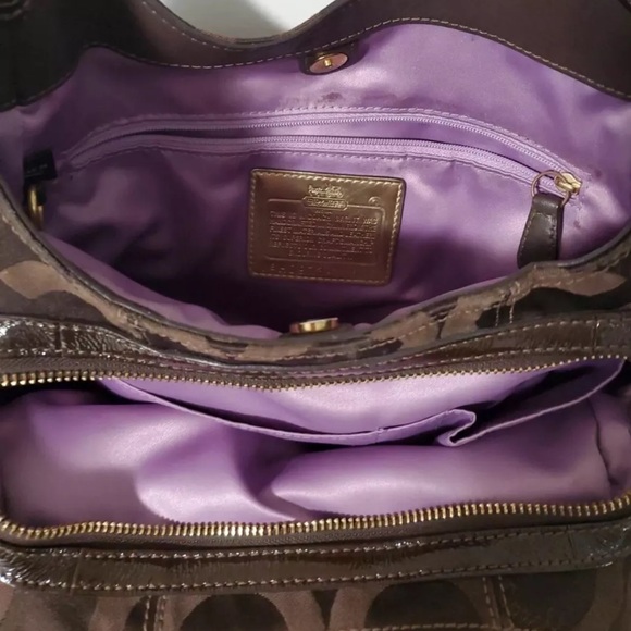 Coach Madison Maggie Bag Dark brown Gold Purple lining Signature C Pockets Hobo - Picture 15 of 15